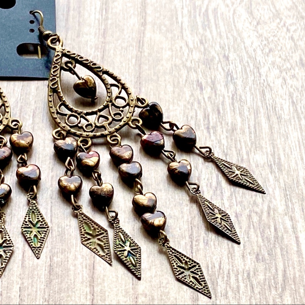 Earrings Boho Antiqued Brass style -NEW - Picture 3 of 6